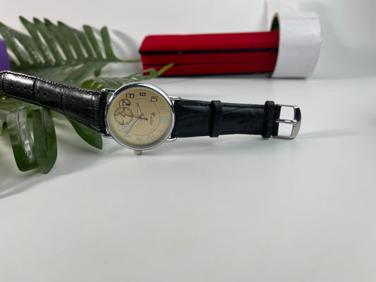 A Black leather wristwatch