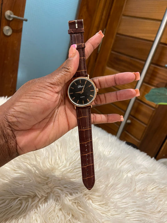 Brown leather wristwatch