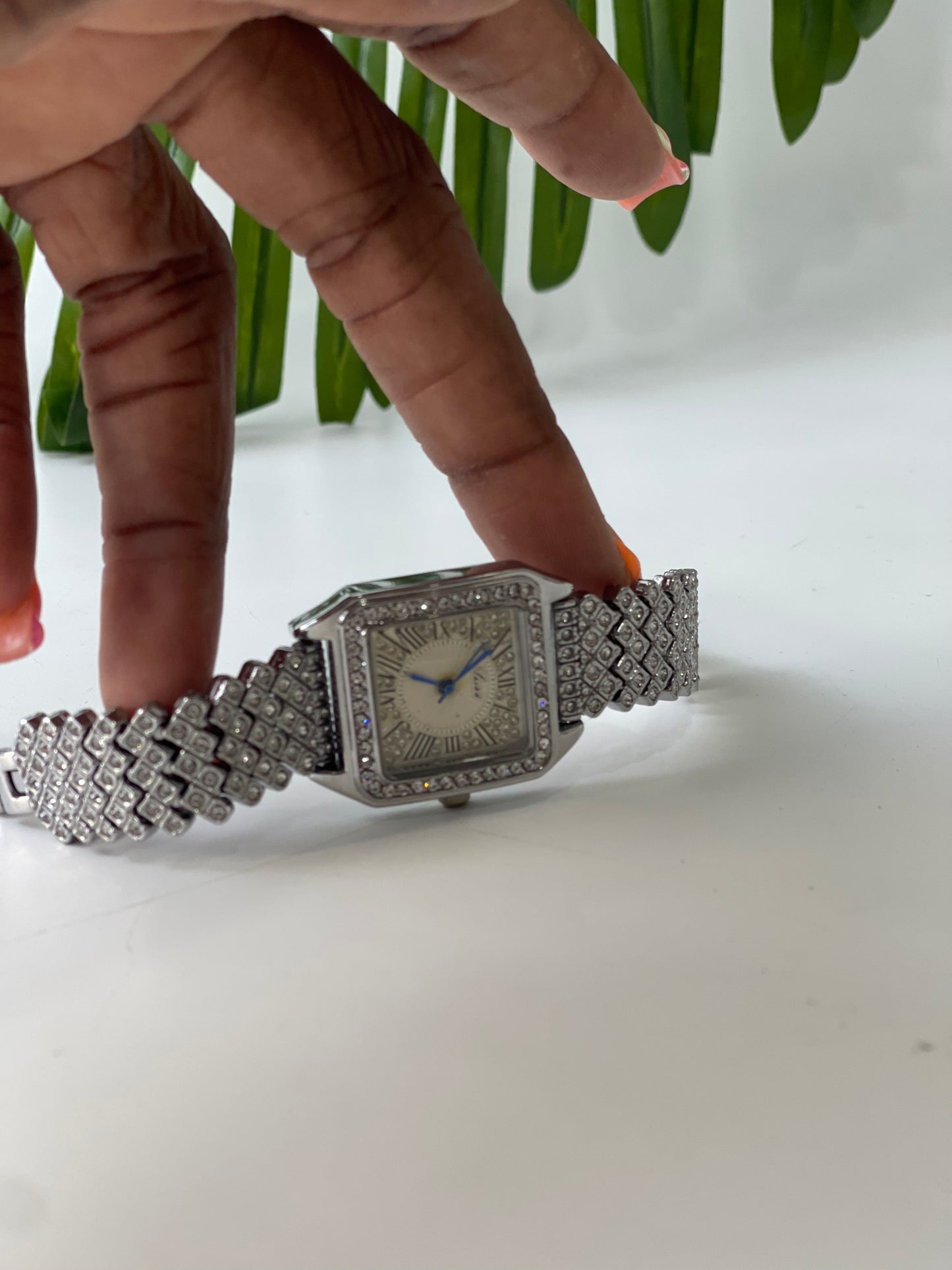 Silver ice wristwatch