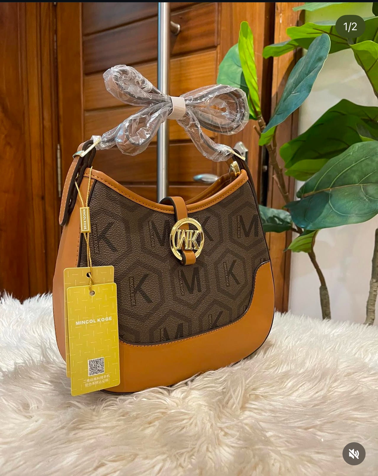 Brown monogrammed midi bag