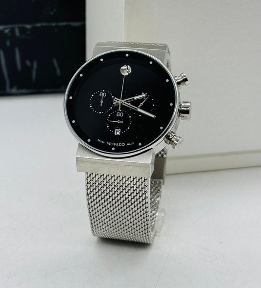 Silver movado wristwatch with active chronograph