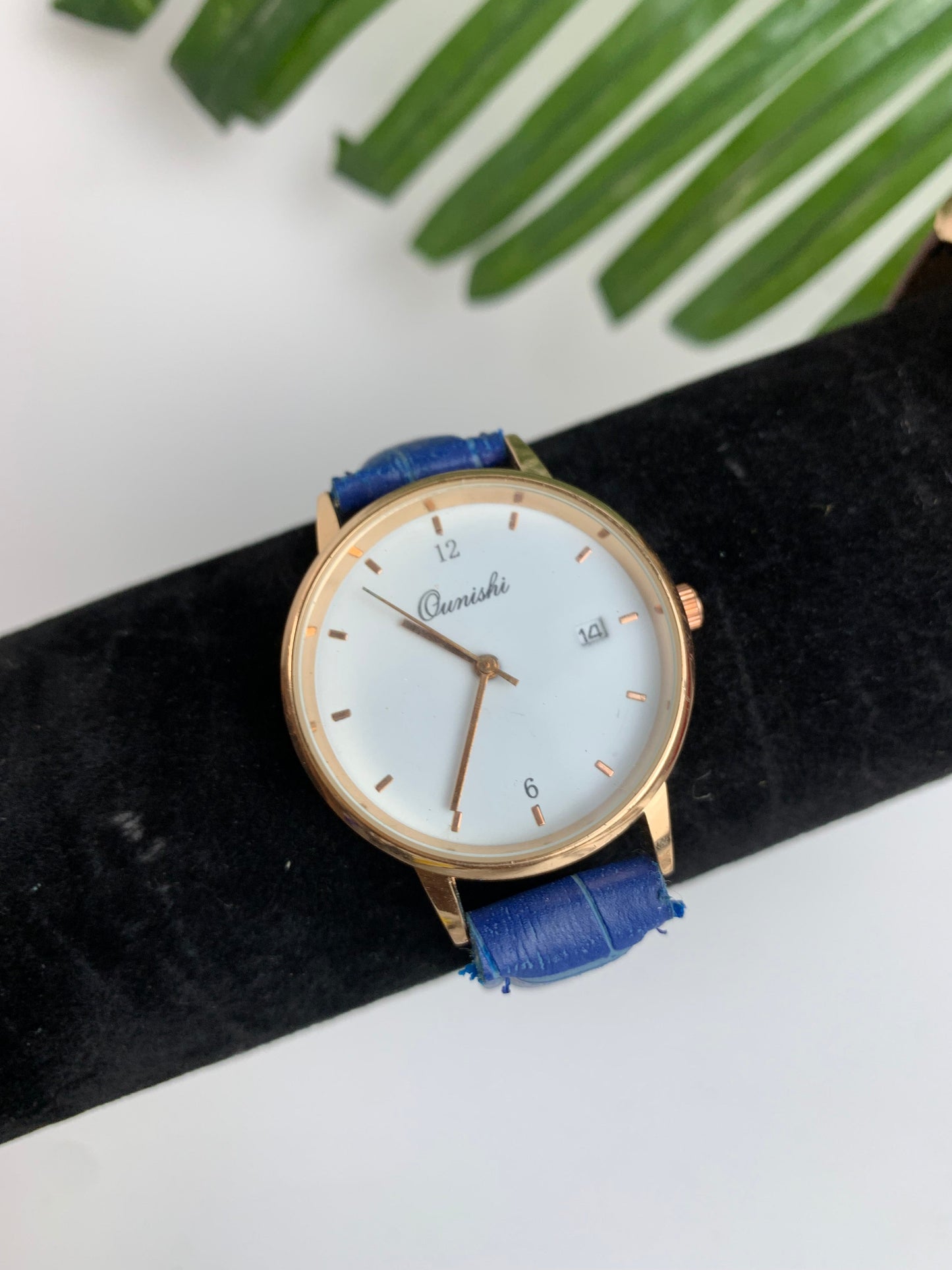 Blue leather wristwatch