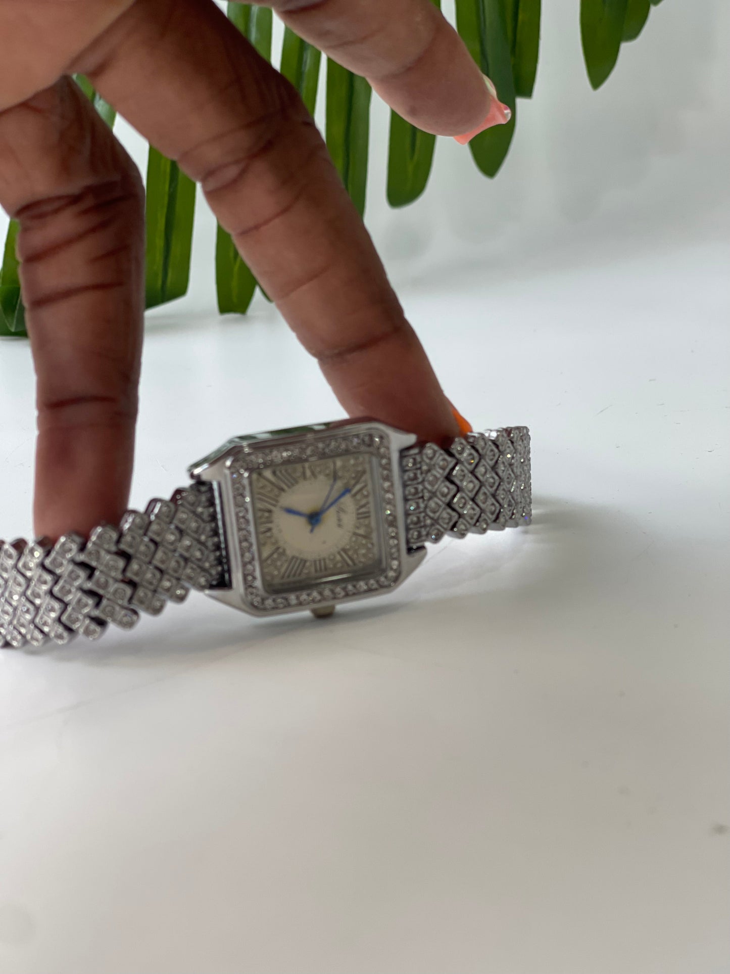 Silver ice wristwatch